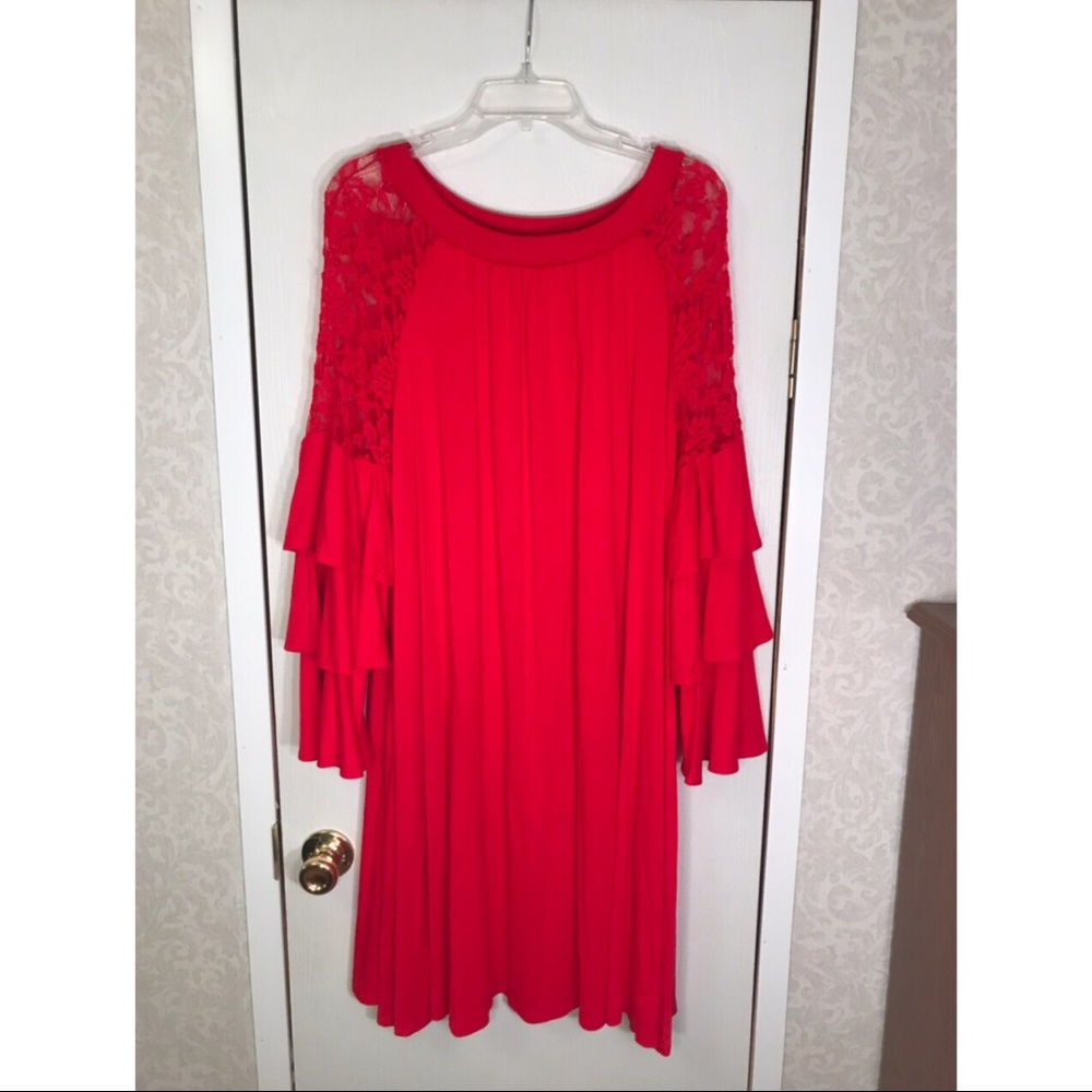 NEW Red dress w/ ruffle sleeves & lace detail 3XL